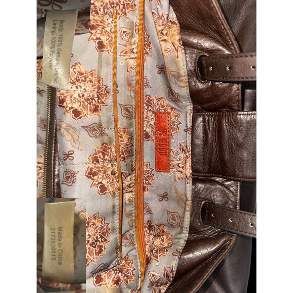 HOBO International Purse Brown Glazed Leather Boho Shoulder Bag Duffle Carryall - Picture 10 of 11